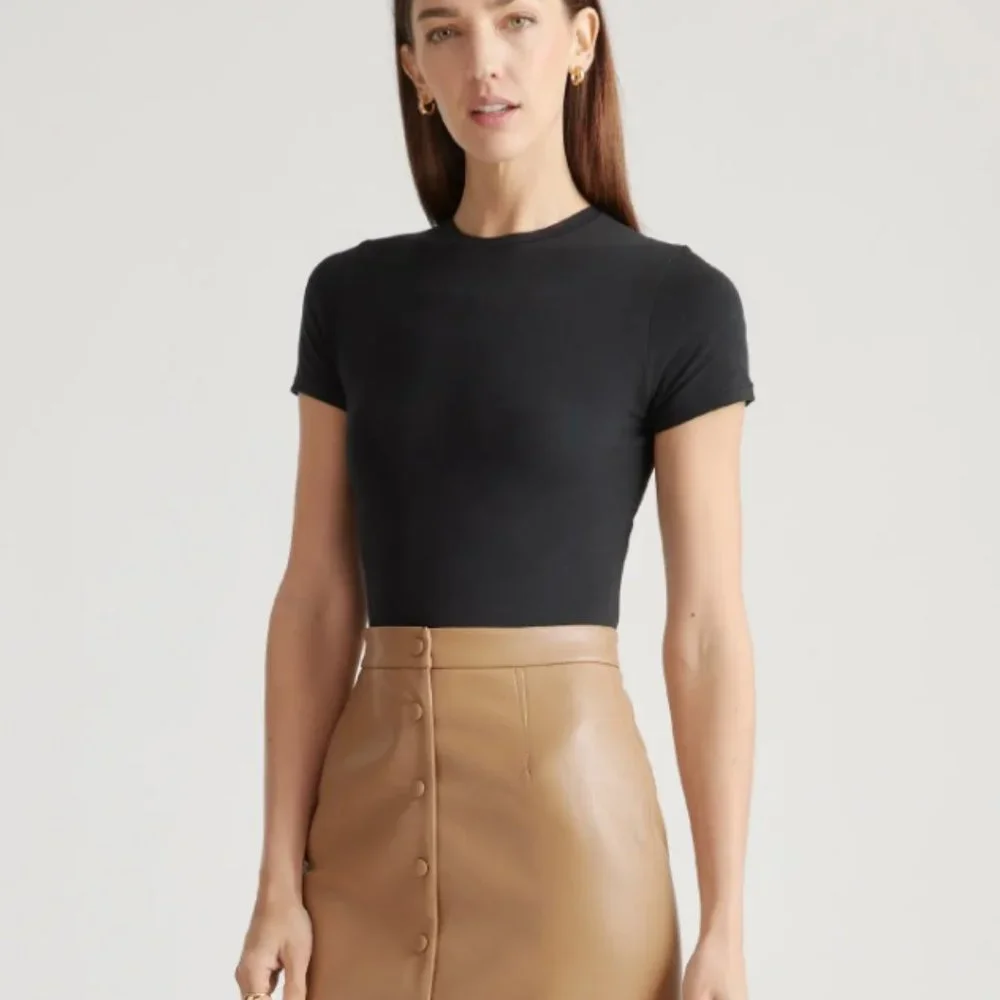 Quince Stretch Cotton Jersey Short Sleeve Bodysuit Size XS- NWT Black - Picture 4 of 9